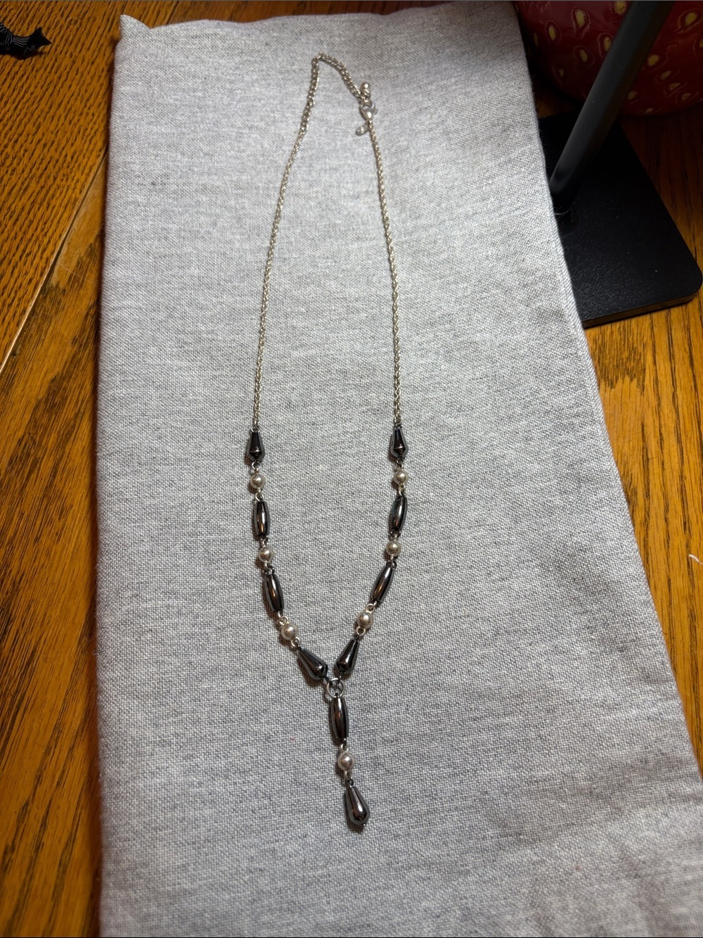 Silver and Hematite Y-Drop Necklace